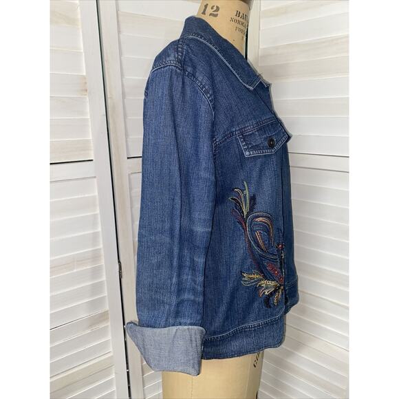 Marsh Landing Women’s Jean Jacket Denim Embroidery Sequins Beading Size Large - Picture 2 of 8